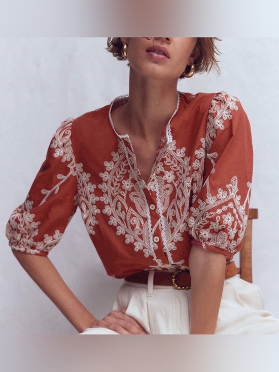 Boden Tops - Boden Leah Short Sleeve Top Embroidered Blouse US 4 NEW

Chest 18
Length 24